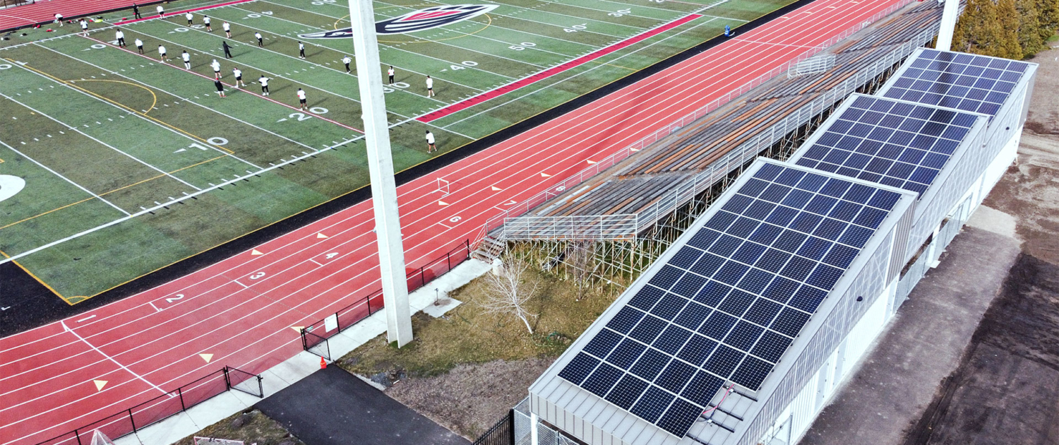 Raider Stadium Storage Facility Close Up Solar Panel Installment Sustainability News SOU